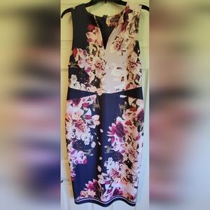 Floral blue and pink bodycon dress